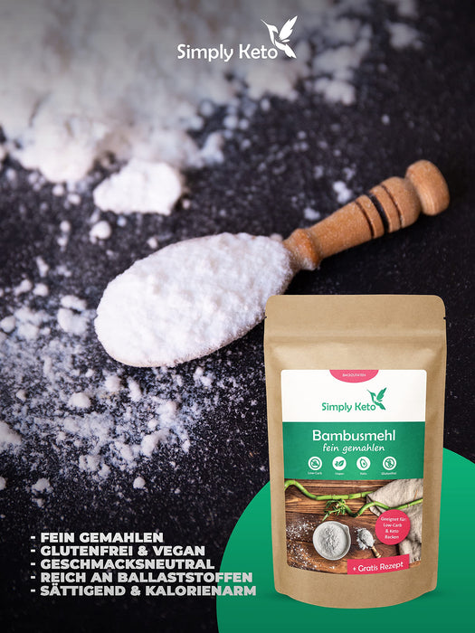Simply Keto Mąka Bambusowa z Włókna Bambusowego Low Carb - 300g drobno zmielona - Low Carb Mąka Alternatywa dla Wypieków - Idealna do Diety Low Carb i Ketogenicznej - Bezglutenowa i Wegańska