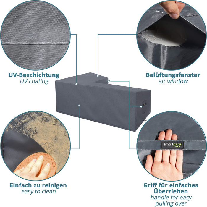 Pokrowiec na meble ogrodowe w kształcie litery L, 300 x 300 x 90 cm, plandeka brezentowa do mebli ogrodowych w kształcie litery L