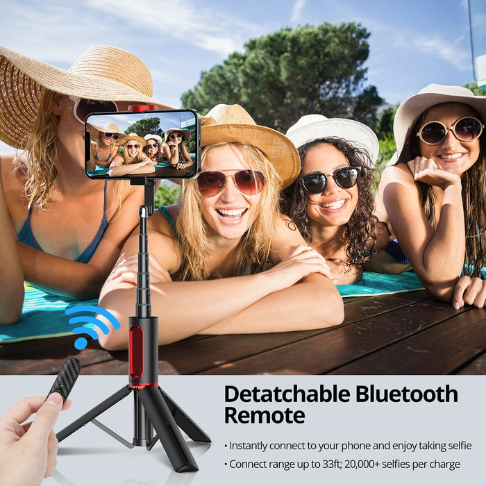 ATUMTEK Statyw do selfie Stick wysuwany 3 w 1 aluminiowy kij do selfie Bluetooth z bezprzewodowym pilotem do iPhone 13/13 Pro/12/11 Pro/XS Max/XS/XR/X/8/7, Samsung Huawei LG Google Sony, czerwony