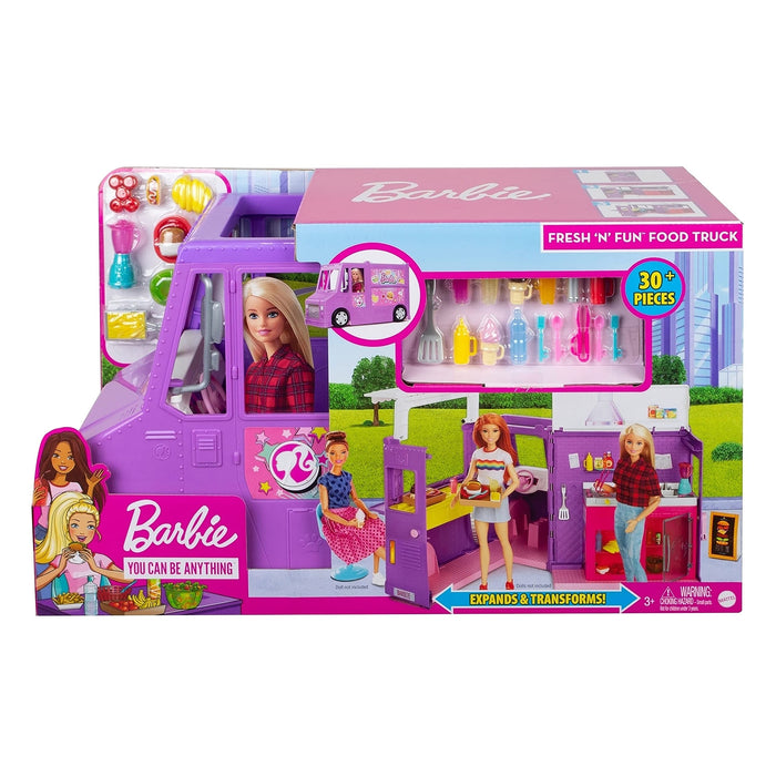 Barbie, Foodtruck Zestaw Do Zabawy Otwierana Furgonetka Z „Jedzeniem” + Ponad 30 Akcesoriów GMW07
