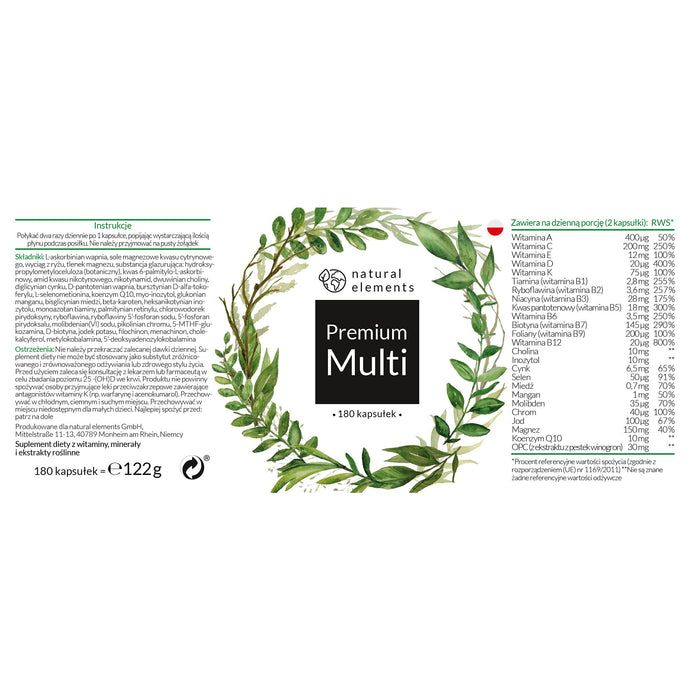 Multiwitamina – Bogaty kompleks z bioaktywnymi formami i surowcami najwyższej klasy – Wysoka dawka – 180 kapsułek