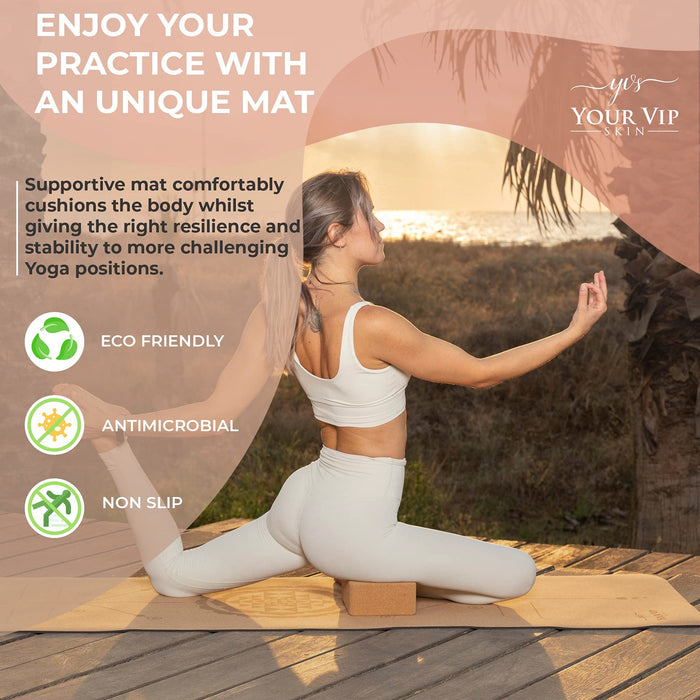 YOUR VIP SKIN® - Mata do jogi z korka - Zrównoważona naturalna ekologiczna Antypoślizgowa mata sportowa z gumą (bez TPE) - Joga, Pilates, Fitness z liną nośną - Shri Yantra