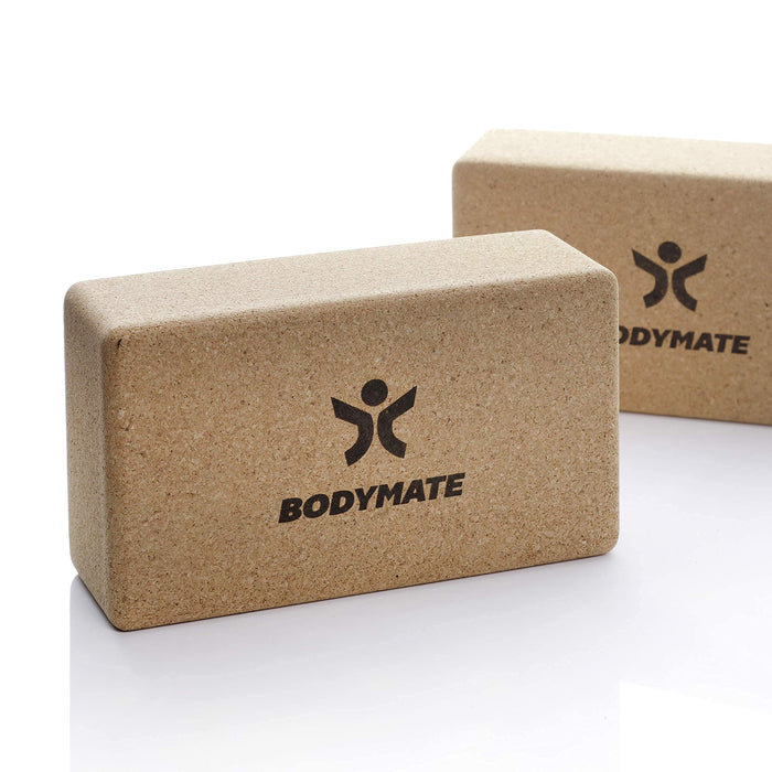 BODYMATE – kostki do jogi z korka – zestaw 2 szt, z naturalnego, w 100% ekologicznego korka – do asan, medytacji, ćwiczeń relaksacyjnych, dla początkujących i profesjonalistów – 22 x 12 x 7,5 cm