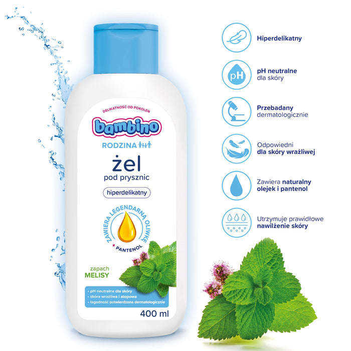 Bambino RODZINA Żel pod prysznic hiperdelikatny - zapach melisy 400 ml