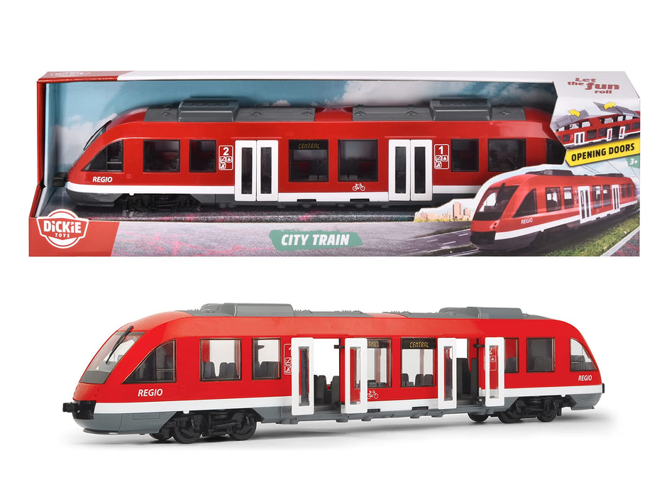 Dickie Toys 203748002 CITY Pociąg miejski wierna replika pełnowymiarowego pociągu, otwierane drzwi i dach, umeblowane wnętrze, skala: 1:43, długość: 45 cm, odpowiedni dla dzieci od 3 lat