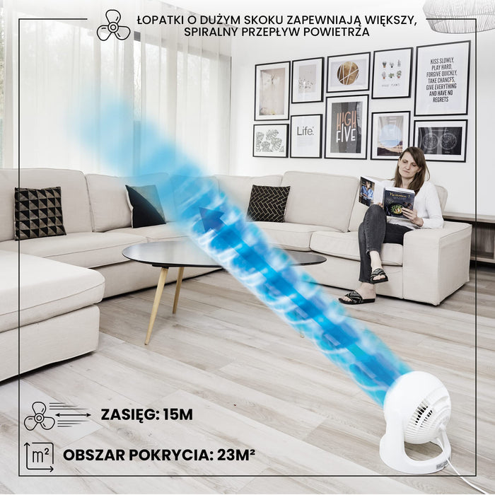 Woozoo by Ohyama, Wydajny, cichy wentylator biurkowy / wentylator stołowy, 31 W, opatentowane śmigła 3D, obrót o 360°, 3 prędkości, Do powierzchni 23m² - Woozoo PCF-HE18 - Biały