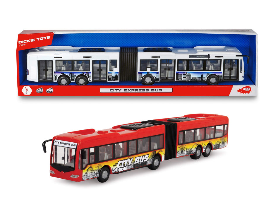 Dickie Toys 203748001 Duży Autobus miejski express, zabawkowy autokar z tarciem, drzwi otwierane, 2 wersje kolorystyczne, wybór koloru losowy czerwony lub niebieski, dla dzieci od 3 lat, 46 cm
