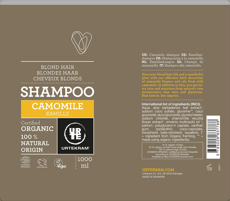 ECOCERT szampon, kamomile, włosy blond, wegańskie, biologiczne, nawilżające, naturalne pochodzenie, 1000 ml