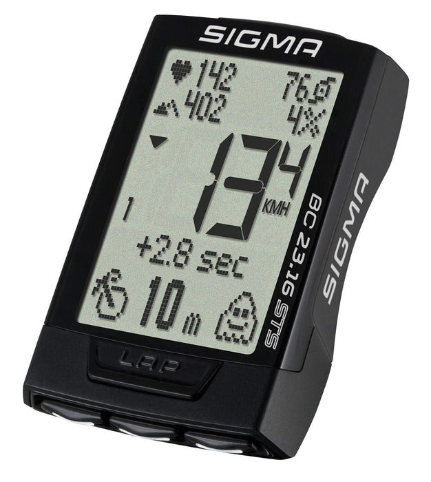 Sigma Sport komputer rowerowy BC 23.16 STS, 23 funkcje, Ghost-Race, bezprzewodowy tachometr rowerowy, pomiar częstotliwości pedałowania i pulsu, czarny