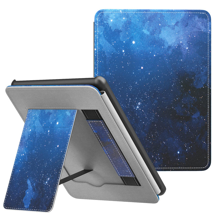 MoKo Case Fits ALL-new Kindle Paperwhite 11th Generation-2021, Lightweight PU Leather Cover Stand Shell with Hand Strap for kindle Paperwhite 2021 kids & Signature Edition 6.8", Blue Sky Star