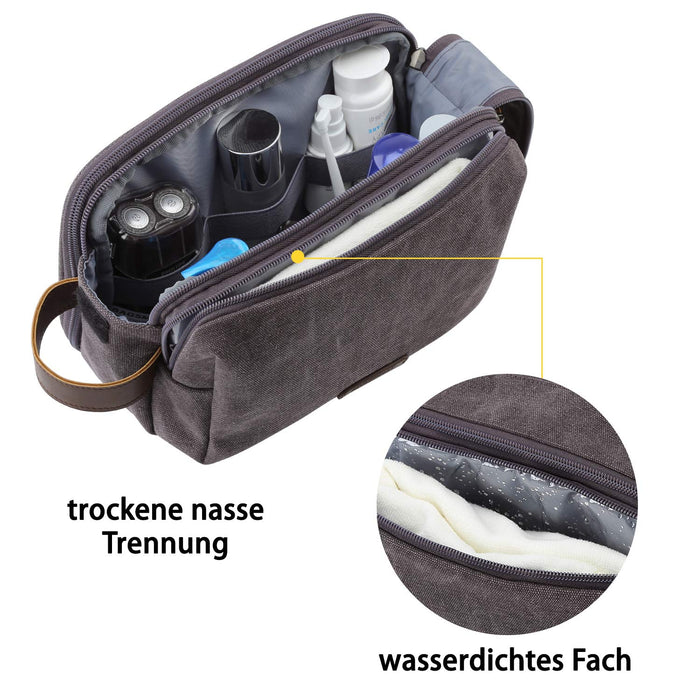 BAGSMART Kosmetyczka dla mężczyzn, do podróży, z podwójnym zamkiem błyskawicznym, duża przestrzeń do przechowywania, 5 l, szary-1, Rozmiar uniwersalny,