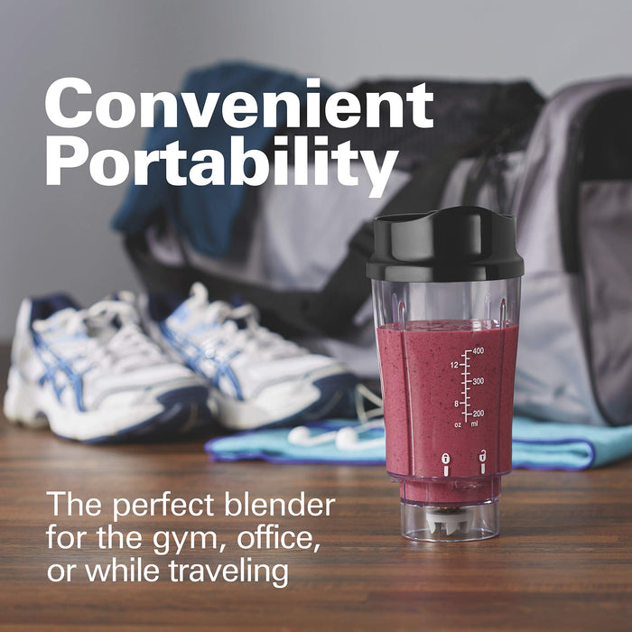 Hamilton Beach - osobisty mikser blender mały mikser stojący i ekspres do smoothie, elektryczny blender z pokrywką podróżną, 0,4l, 175 wat, kubek smoothie bez BPA, czarny (51101B-CE)