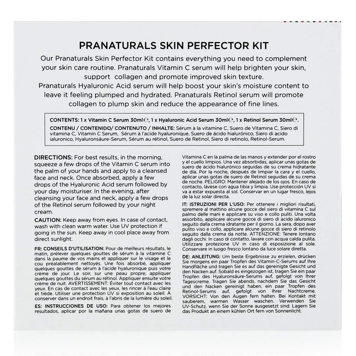 PraNaturals Skin Perfector serum do twarzy 3 x 30 ml – kwas hialuronowy, retinol i witamina C – krem przeciwstarzeniowy do pielęgnacji skóry, redukuje drobne linie i zmarszczki, wzbogacone naturalnymi olejkami i witaminami