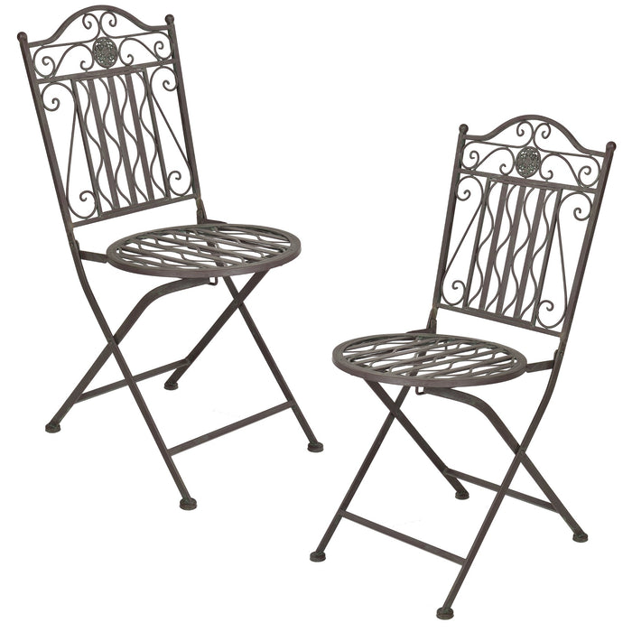 [en.casa] Bistro zestaw balkonowy Biella 3-częściowy Stół 2 krzesła zestaw do jadalni meble ogrodowe stal ciemnozielony z jasnoszarą patyną