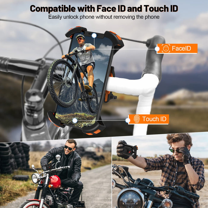 Rouclo uchwyt na telefon rowerowy, uchwyt na telefon motocyklowy z obrotowym 360° uchwyt na telefon rowerowy do elektrycznego, roweru górskiego, skutera, uniwersalny uchwyt rowerowy dla smartfonów 4,5-6,9 cala, pomarańczowy