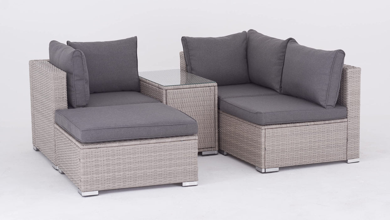 Enjoy Fit Zestaw mebli ogrodowych z polirattanu, 3-osobowa sofa, taboret, stół ze schowkiem i blatem szklanym