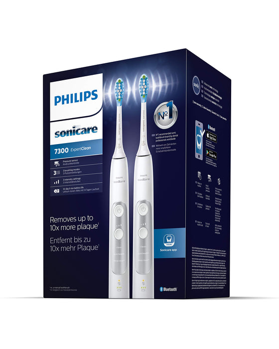 Philips Sonicare ExpertClean 7300 elektryczna szczoteczka do zębów HX9611/19, z technologią soniczną, kontrola docisku, etui podróżne, dwupak, biała