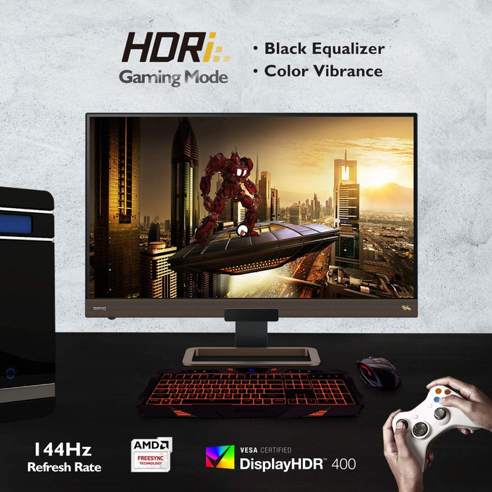 BenQ EX2780Q 27-calowy monitor do gier QHD (2560 x 1440) HDRi 144 Hz, IPS, FreeSync Premium, kompatybilny z USB-C, PS5/Xbox X