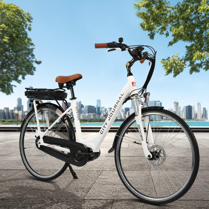 AsVIVA E-Bike damski rower holenderski 28", niskopoczątkujący (akumulator 13 Ah), 7-biegowa przerzutka Shimano, silnik środkowy, hamulce tarczowe, biały