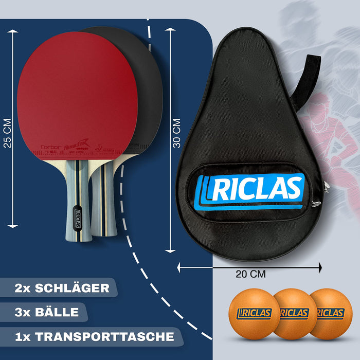 RICLAS | Profesjonalny zestaw rakietek do tenisa stołowego – 2 rakiety do tenisa stołowego i 3 piłki do tenisa stołowego – dla początkujących i profesjonalistów – z torbą do transportu
