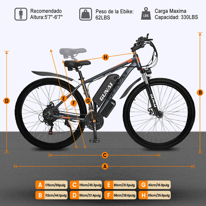Rower elektryczny, GUNAI Rower Elektryczny Męski 29" 48V 15Ah Profesjonalny Electric Bike 21 Biegów Ebike