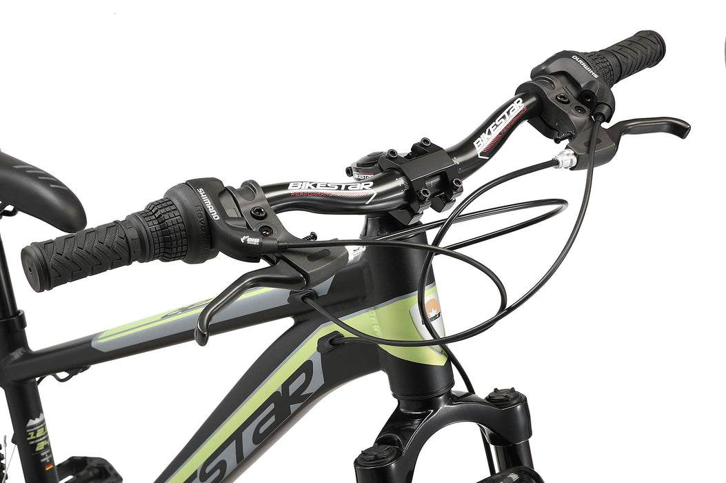 BIKESTAR aluminiowy rower górski młodzieżowy 24" cali od 9-14 lat hardtail | 21 biegów Shimano, ramy 12.5", hamulec tarczowy, amortyzowany widelec | Rowerek dla dzieci dla chłopców