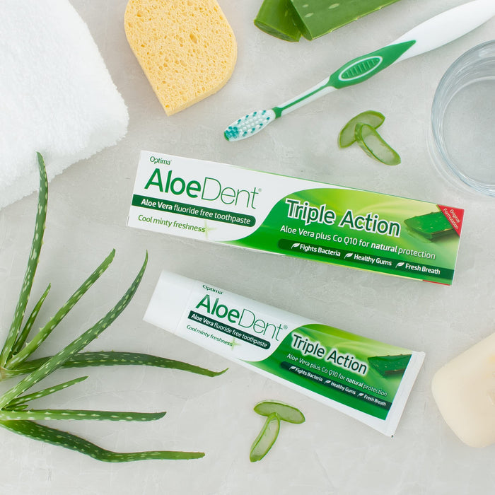 AloeDent Triple Action Aloe Vera pasta do zębów, bez fluoru, 1 opakowanie (1 x 100 ml)