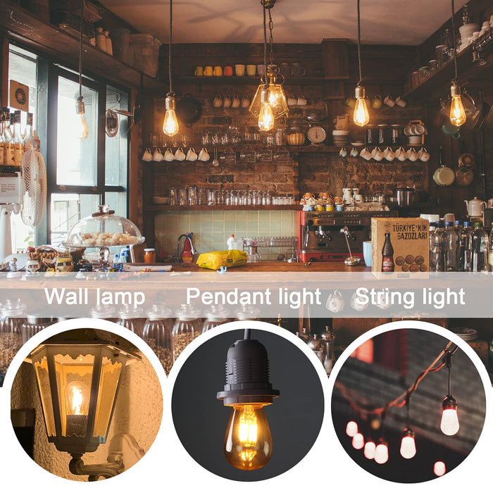 Lampy zewnętrzne, Genixgreen E27 żarówka LED ze śrubą Edisona, 1 W S14 ST45 LED żarnik zamiennik żarówki do łańcucha świetlnego, ciepła biel 2200 K, bursztynowe szkło odpowiada żarówce żarowej 10 W, nie można ściemniać, 6 sztuk