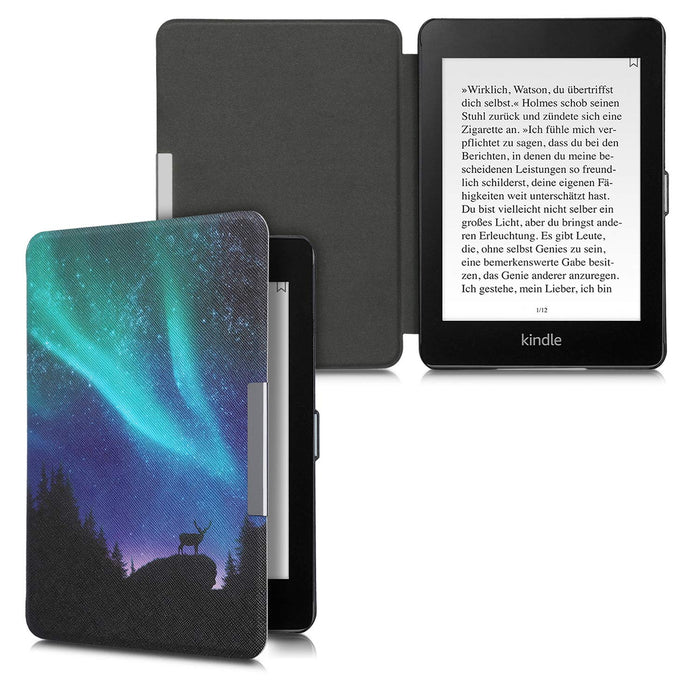 kwmobile Etui kompatybilne z Amazon Kindle Paperwhite (10. Gen - 2018) - sztuczna skóra pokrowiec ochronny eReader - światło polarne jeleń turkusowy niebieski czarny