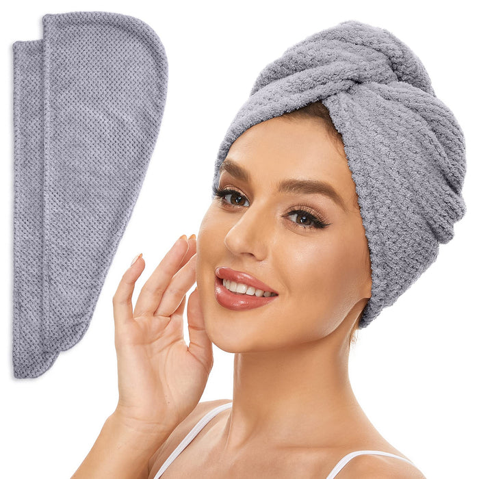 SimpleField Ręcznik do włosów z mikrofibry, opakowanie 2 szybkoschnące turban do włosów do mokrych włosów, akcesoria do pielęgnacji włosów. (szary)