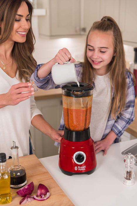 Russell Hobbs blender, blender kielichowy, skokowa regulacja obrotów, ostrza ze stali nierdzewnej, szklany kielich, 22 tyś. obrotów/min., pojemność 1,5l, moc 650W, czerwony, Desire 24720-56