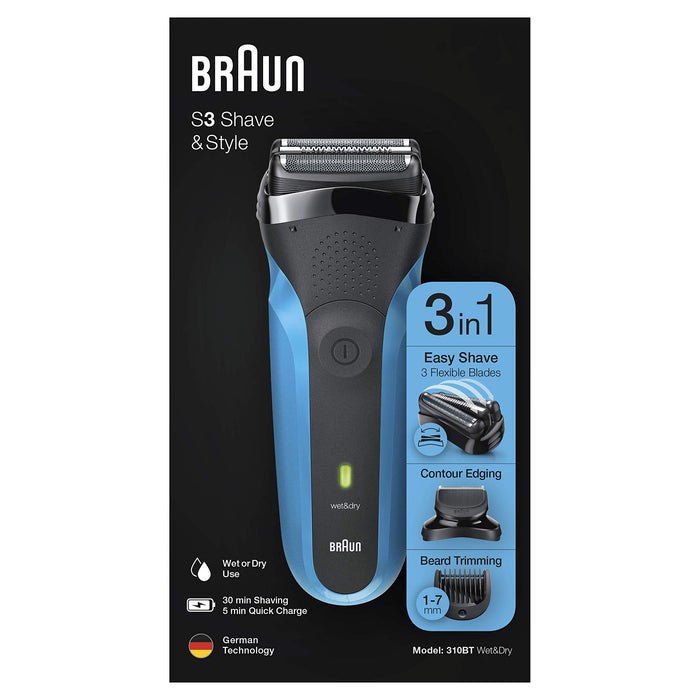 Braun Wet&Dry Series 3 Golarka Elektryczna , Czarny/niebieski, ‎11.1 x 5.6 x 20.3 cm,