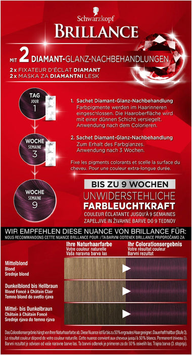 SCHWARZKOPF BRILLANCE Intensywny krem kolorowy 887 mahoniowy poziom 3, z dodatkową obróbką diamentową, 3 sztuki w opakowaniu (3 x 143 ml)