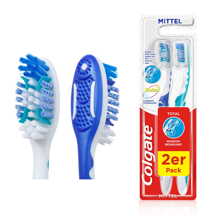 Colgate Szczoteczka do zębów Total środek czyszczący, zestaw 2 szt. – ręczna szczoteczka do zębów czyści powierzchnie zębów, języki, policzki i głęboko w przestrzeni między zębami