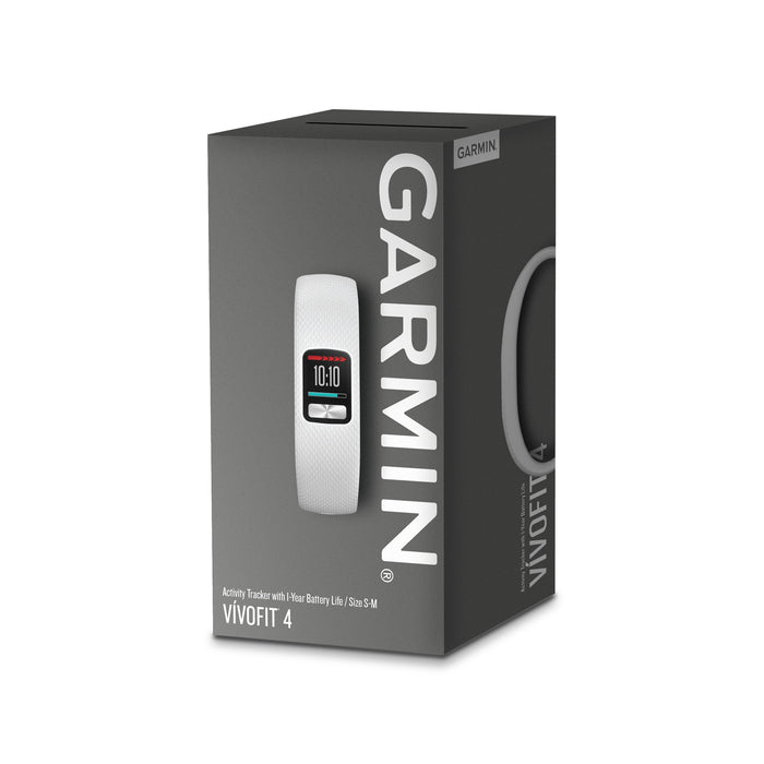 Garmin vívofit 4 Fitness Tracker, personalisierbares Farbdisplay, schlankes Design, bis zu 1 Jahr Batterielaufzeit, weiß, Small/Medium