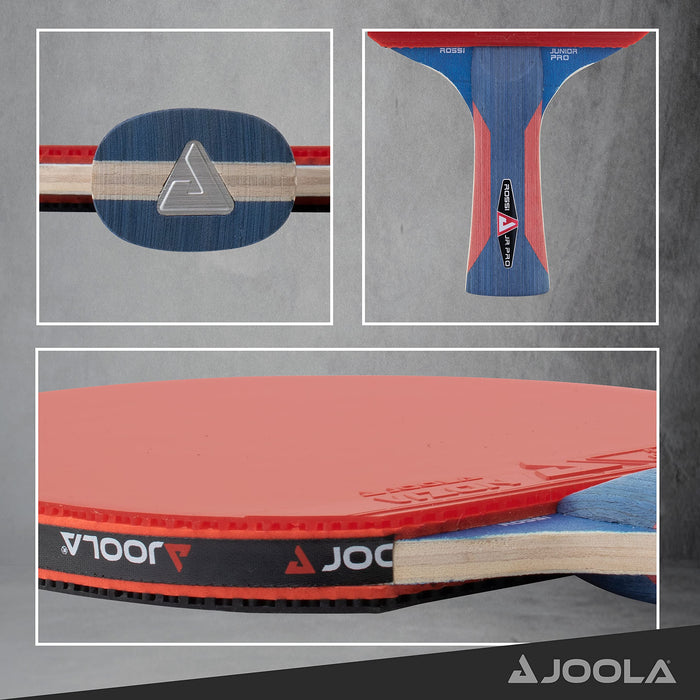 JOOLA Rakieta do tenisa stołowego Junior Pro ITTF rakieta do tenisa stołowego, 5 gwiazdek, uchwyt niebieski/czerwony, grubość gąbki 1,8 mm