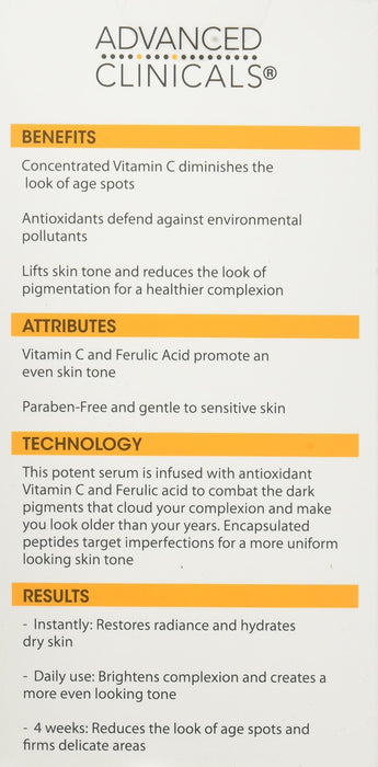 Advanced Clinicals serum przeciwstarzeniowe z witaminą C do ciemnych plam, do martwego naskórka, stóp i Expression Lines.
