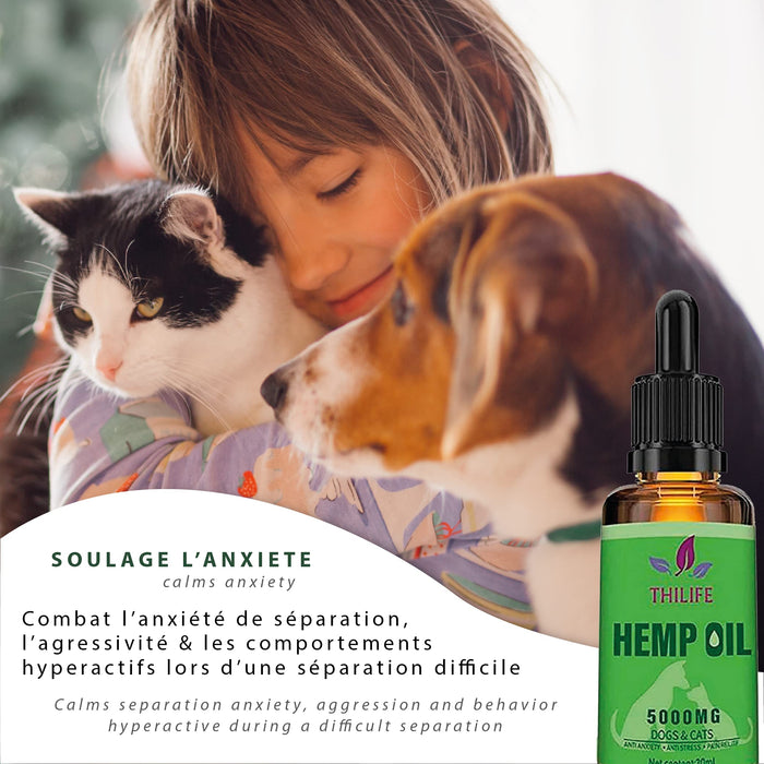 5000 mg Naturalny olej konopny | Suplement diety z kwasami omega 3/6/9 i witaminami dla psów i kotów | Pielęgnacja sierści, działanie antystresowe, redukcja niepokoju | działanie przeciwzapalne
