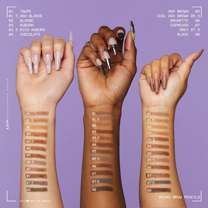 NYX Professional Makeup Micro Brow Pencil ołówek do brwi mechaniczny, wysuwany ze szczoteczką, 5 Ash brown, 0,5 g