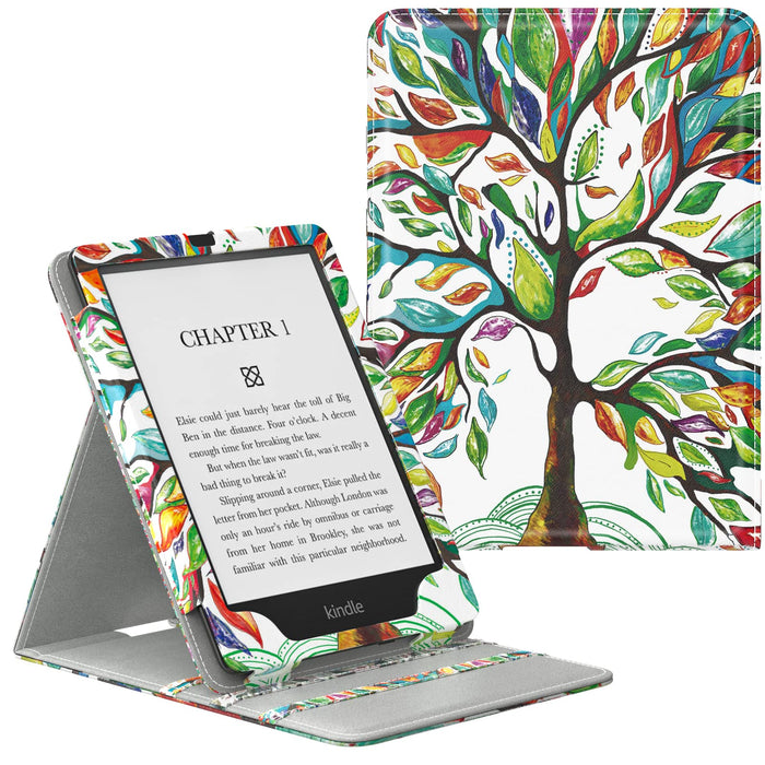 MoKo Case Fits ALL-new Kindle Paperwhite 11th Generation-2021, Premium Vertical Flip Cover with Auto Wake/Sleep for kindle Paperwhite 2021 kids & Signature Edition 6.8", Lucky Tree