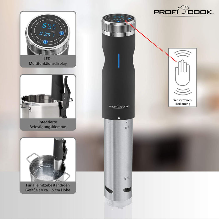 Proficook PC-SV 1126 Urządzenia Do Gotowania Próżniowego, Stal Nierdzewna, 800 W, Czarny/Stalowy