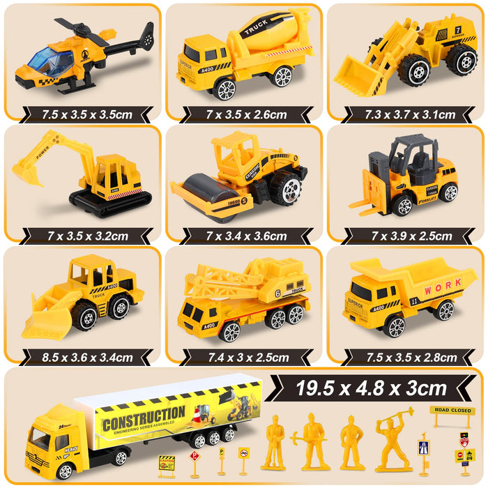 lenbest 11 w 1 pojazd budowlany samochody zabawki ciężarówki, mini model pojazdów zestaw z muzyką, światło i 76 * 52 cm mapa zabawy miasta, przewoźnik ciężarówka samochód zabawki edukacyjne prezent dla dzieci od 3 lat