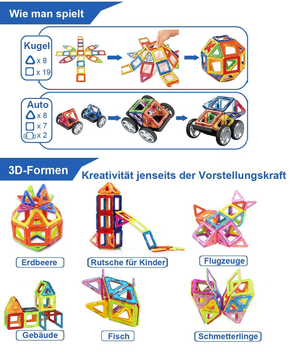 Klocki Magnetyczne 120 Części, Magnetyczne Klocki dla dzieci Konstrukcyjne zabawki dla 3 4 5 6 7 Latka Prezent Chłopców Dziewczynek Kreatywne Zabawki Gry Przedszkola Świąteczne Prezent CONDIS