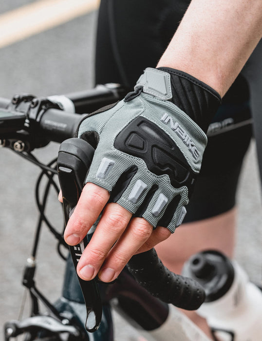 INBIKE Rękawiczki rowerowe bez palców dla mężczyzn MTB oddychająca ochrona antypoślizgowe pół palców rękawice rowerowe górskie TPR wyściełane dla mężczyzn kobiet