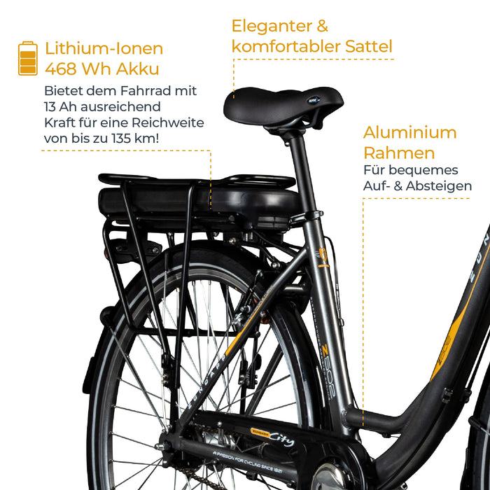 ZÜNDAPP Z502 damski rower elektryczny z hamulcem nożnym, 155 – 185 cm, z 7-biegową przerzutką w piaście, 28 cali, ze światłem rowerowym, pedelec miejski
