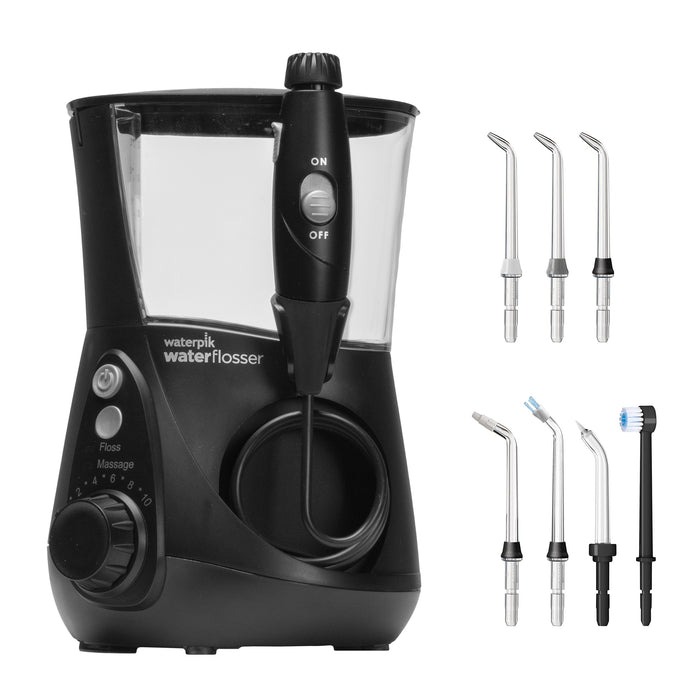 Waterpik Ultra Professional Waterflosser stały irygator do ust z 7 końcówkami, zakres ciśnienia od 0,7 do 7 bar regulowany za pomocą 10 ustawień ciśnienia, zintegrowany timer, czarny (WP-662EU)