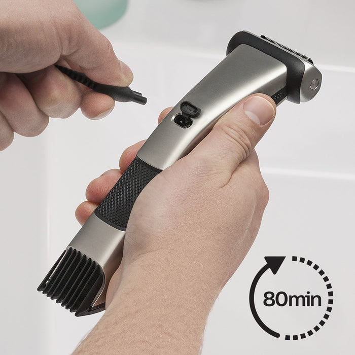 Philips Golarka do ciała z serii 7000 do stosowania pod prysznicem, Przyjazna skórze golarka, Dwustronna konstrukcja, Golarka 4-D dopasowująca się do ciała, Wbudowany trymer (3-11 mm), BG7025/15