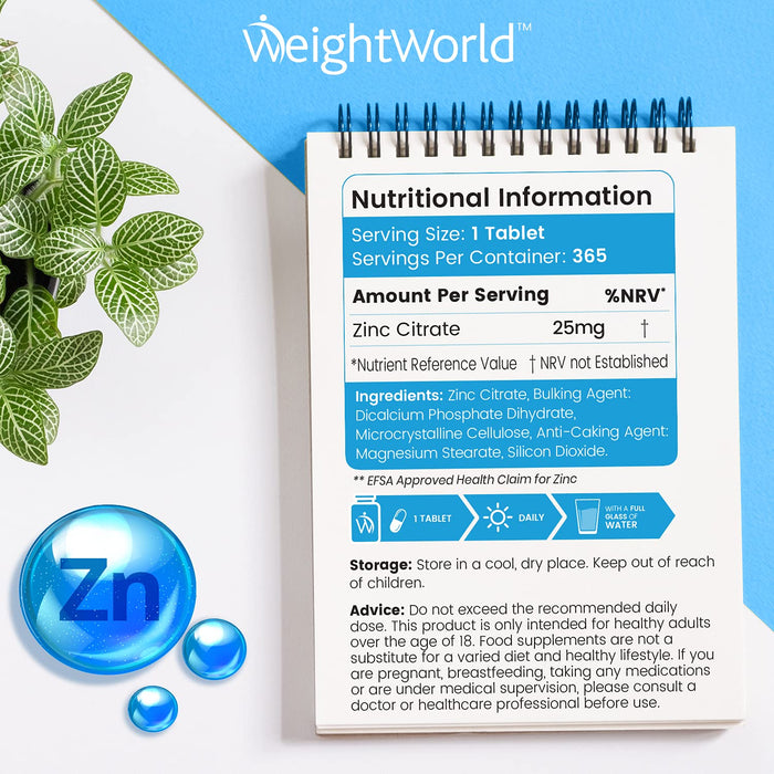 Cynk w tabletkach 25mg - 365 wegańskich tabletek (1 rok dostaw) Naturalny suplement cynku o wysokiej mocy dla układu odpornościowego, metabolizmu i zdrowia włosów, skóry i kości, łatwe do przyjmowania tabletki cynku - Made In Britain