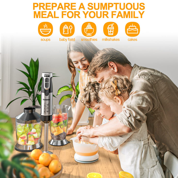 Blender ręczny 9 w 1 1500 W + TURBO mikser ręczny zestaw 304 blender ręczny stal szlachetna zwycięzca testu mikser wielofunkcyjny 4 ostrza ze stali szlachetnej łatwy w obsłudze, nie zawiera BPA