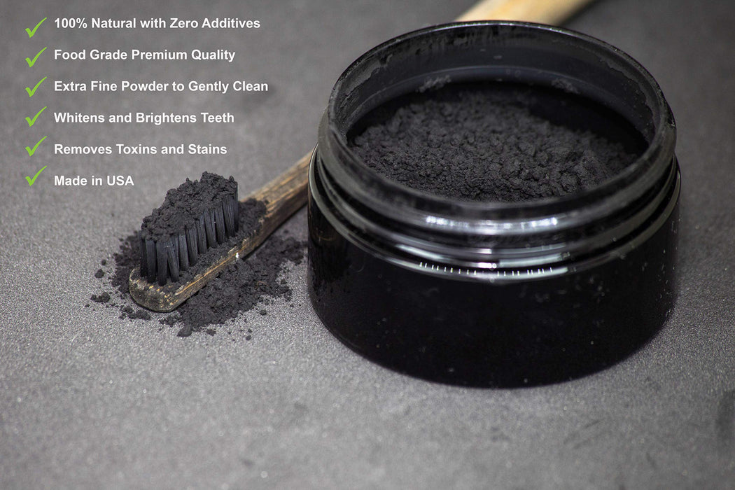 Clearly GLOW Teeth Whitening Kit (4 Piece) | Pure Food Grade Activated Charcoal Powder + Bamboo Ultra Soft Toothbrush + Copper Tongue Cleaner + Eco Friendly Gift Bag | Natural Tooth Products for Adults and Kids